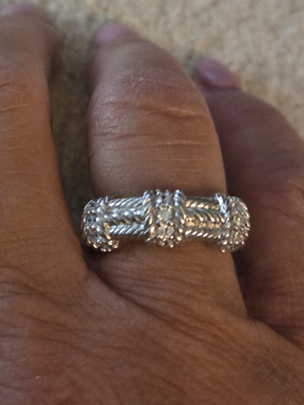 Judith Ripka 925 Sterling Silver CZ Cable Station Band Ring Size 8 QVC - Picture 2 of 6